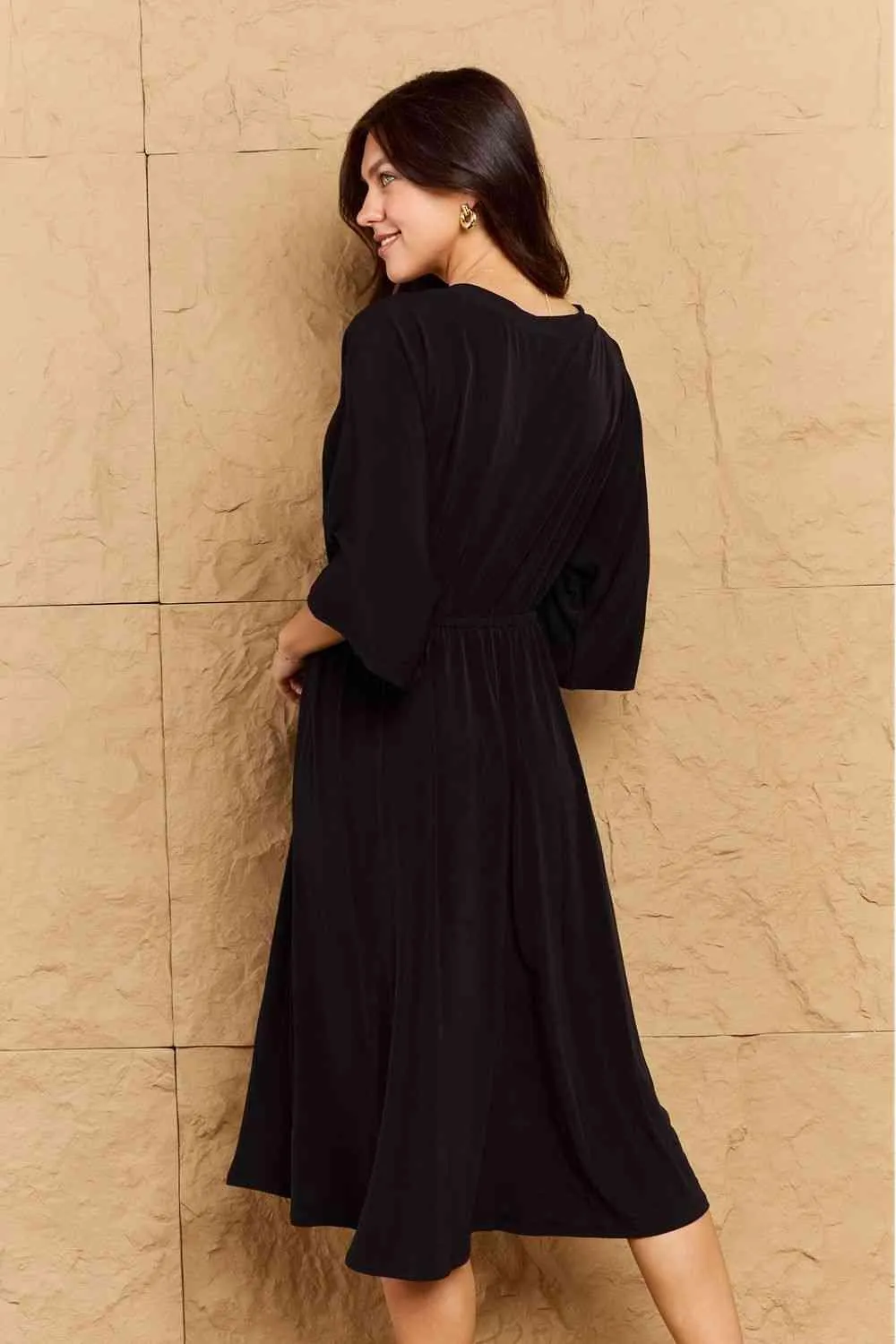 Solid Surplice Midi Dress