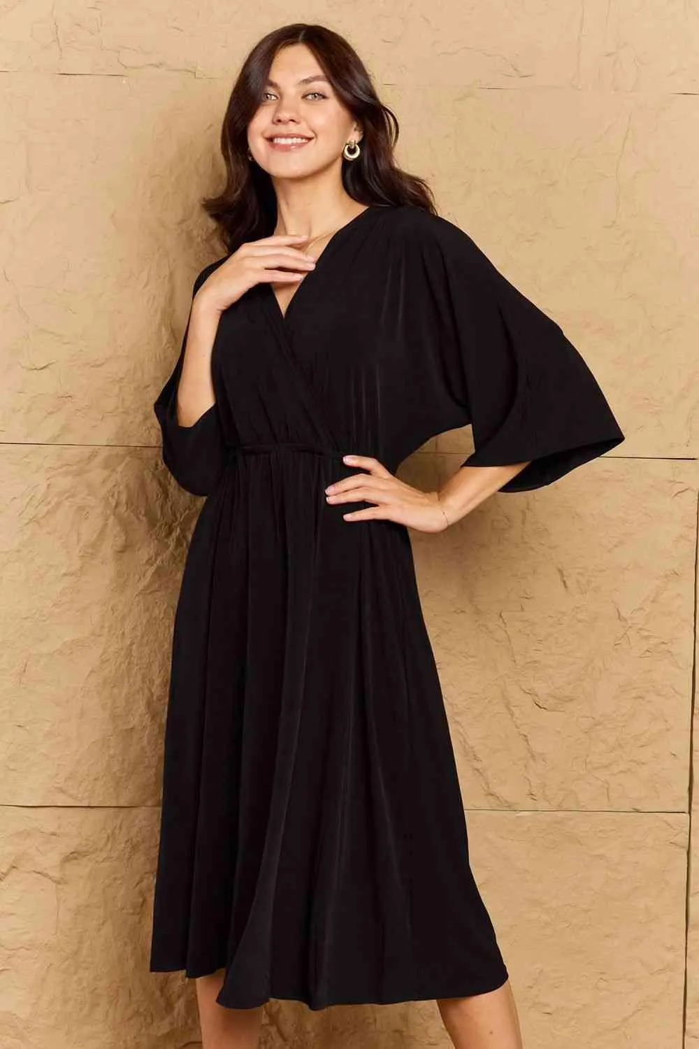 Solid Surplice Midi Dress