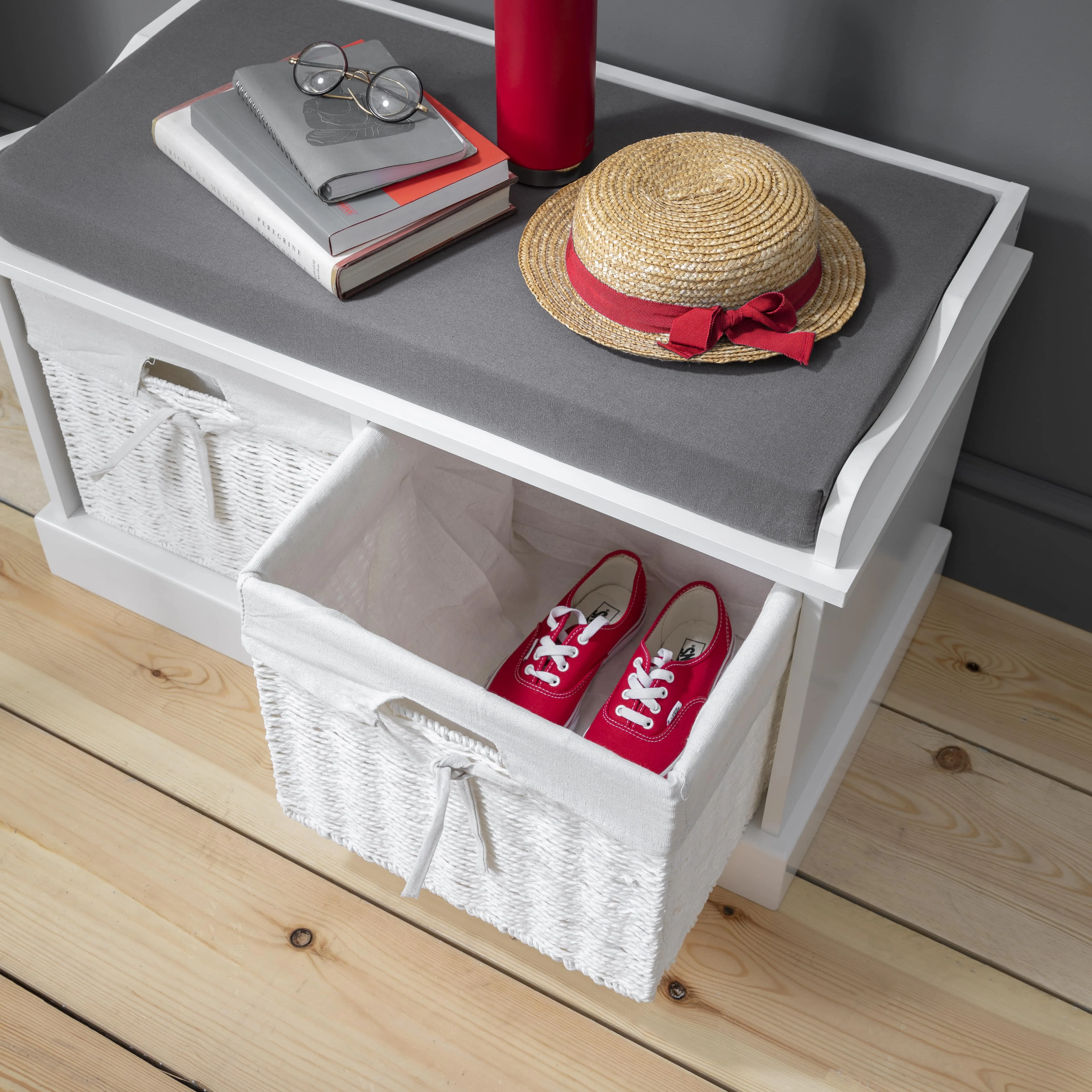 Stockholm Storage Bench with 2 Baskets in Classic White