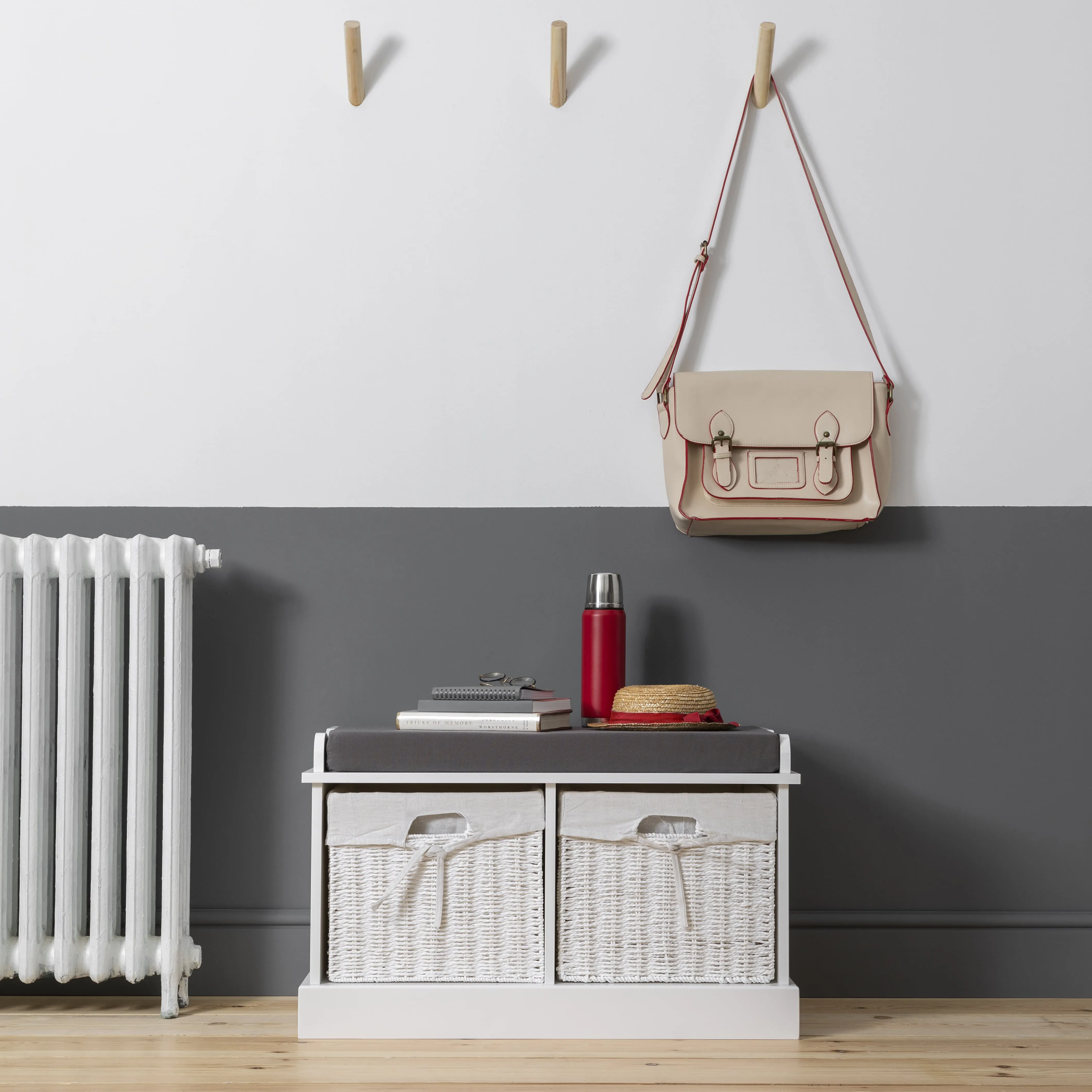 Stockholm Storage Bench with 2 Baskets in Classic White