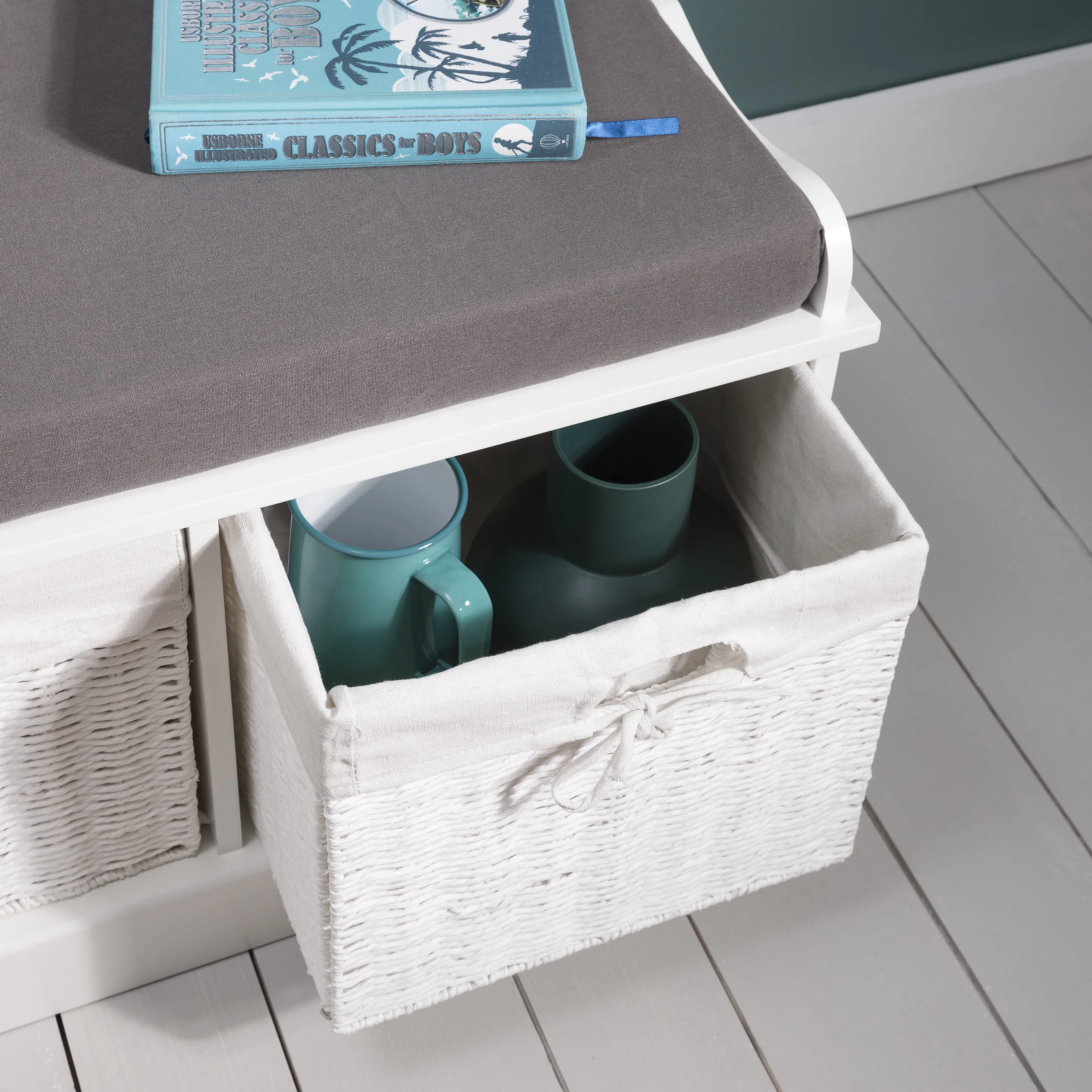 Stockholm Storage Bench with 2 Baskets in Classic White