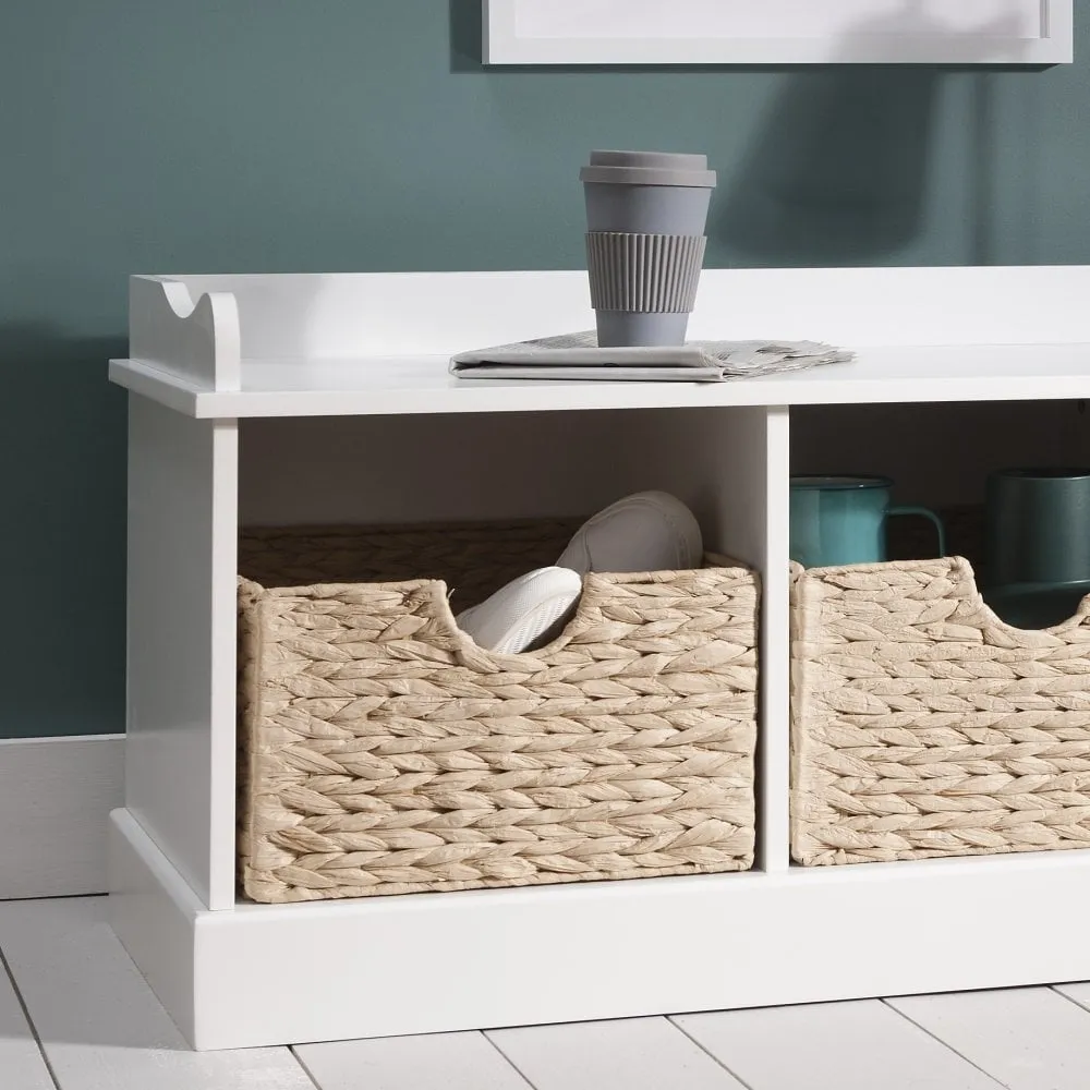 Stockholm Storage Bench with 2 Brown Baskets in Classic White