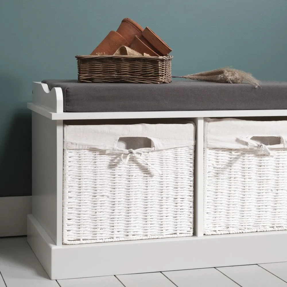 Stockholm Storage Bench with 3 Baskets in Classic White