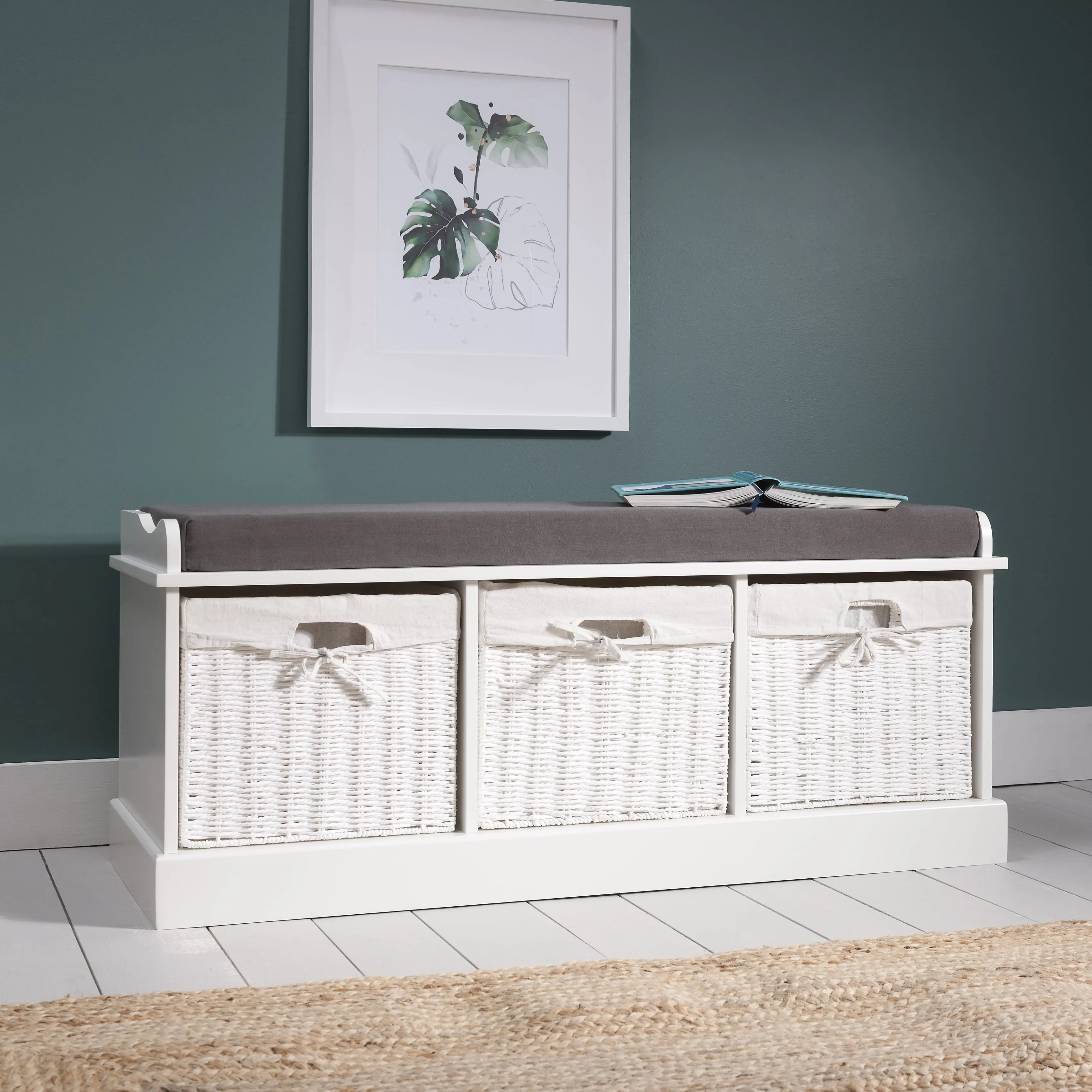 Stockholm Storage Bench with 3 Baskets in Classic White