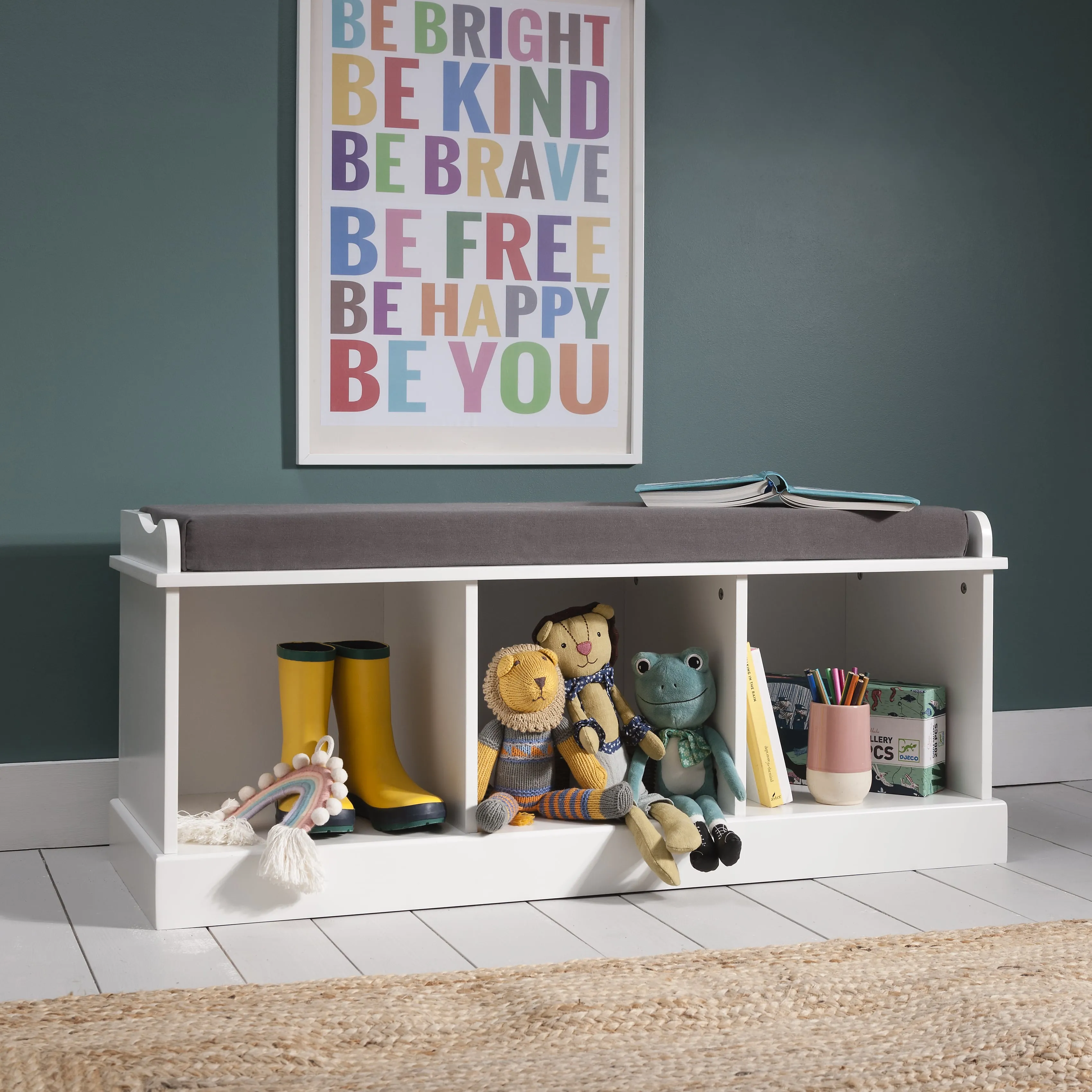 Stockholm Storage Bench with 3 Storage Cubes in Classic White