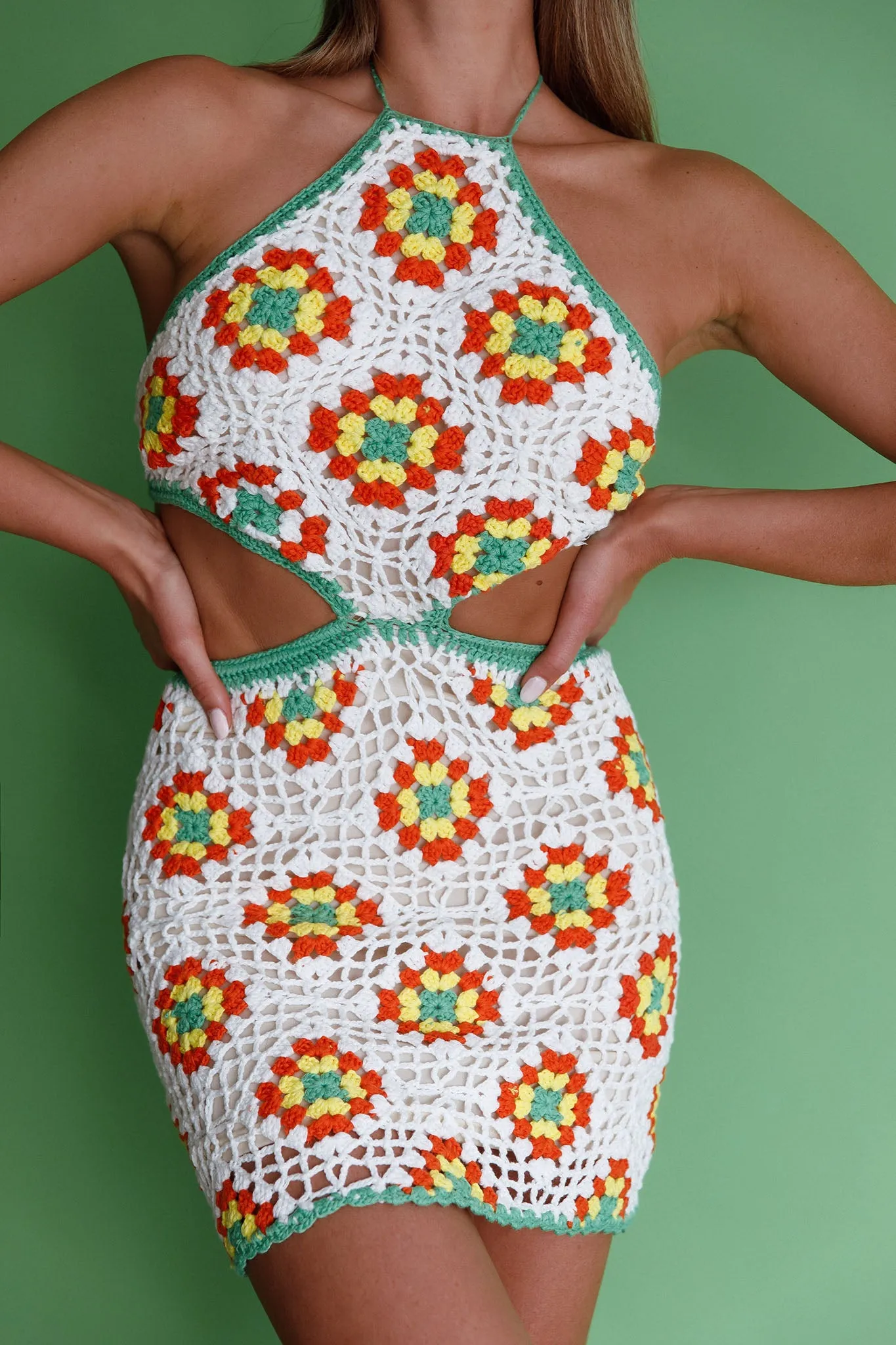 Summer Love Open Back Crochet Mini Dress Green