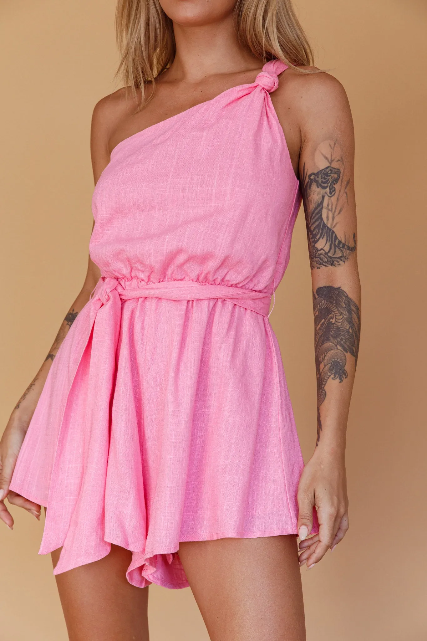 Summer Lover One-Shoulder Romper Pink