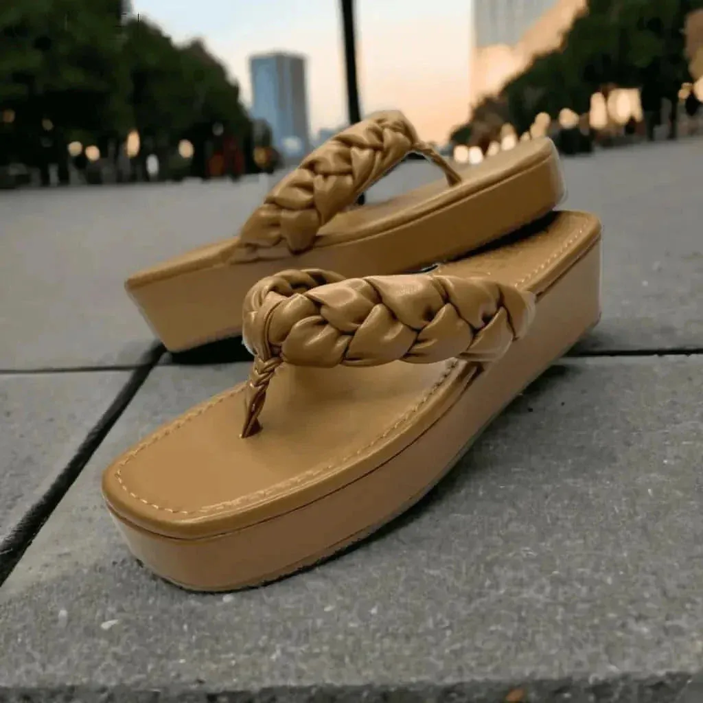 Tan Braided Platform Heels