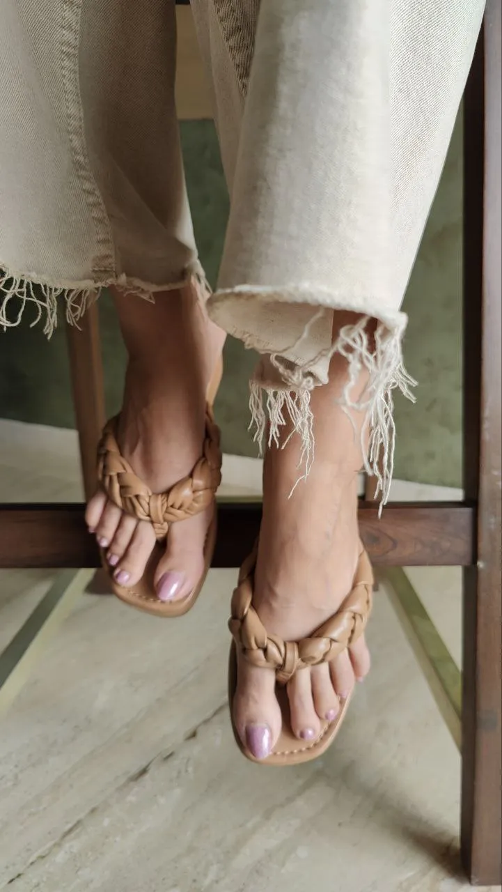 Tan Braided Platform Heels