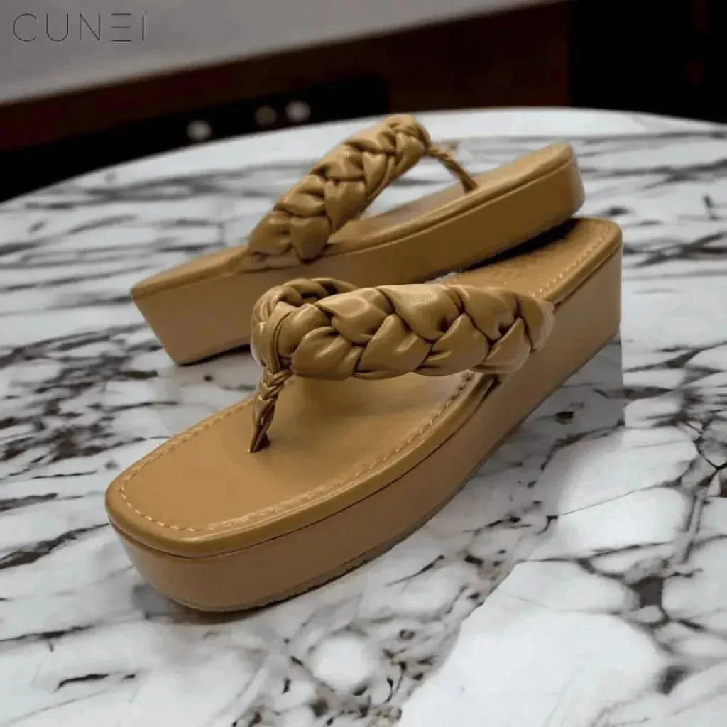 Tan Braided Platform Heels