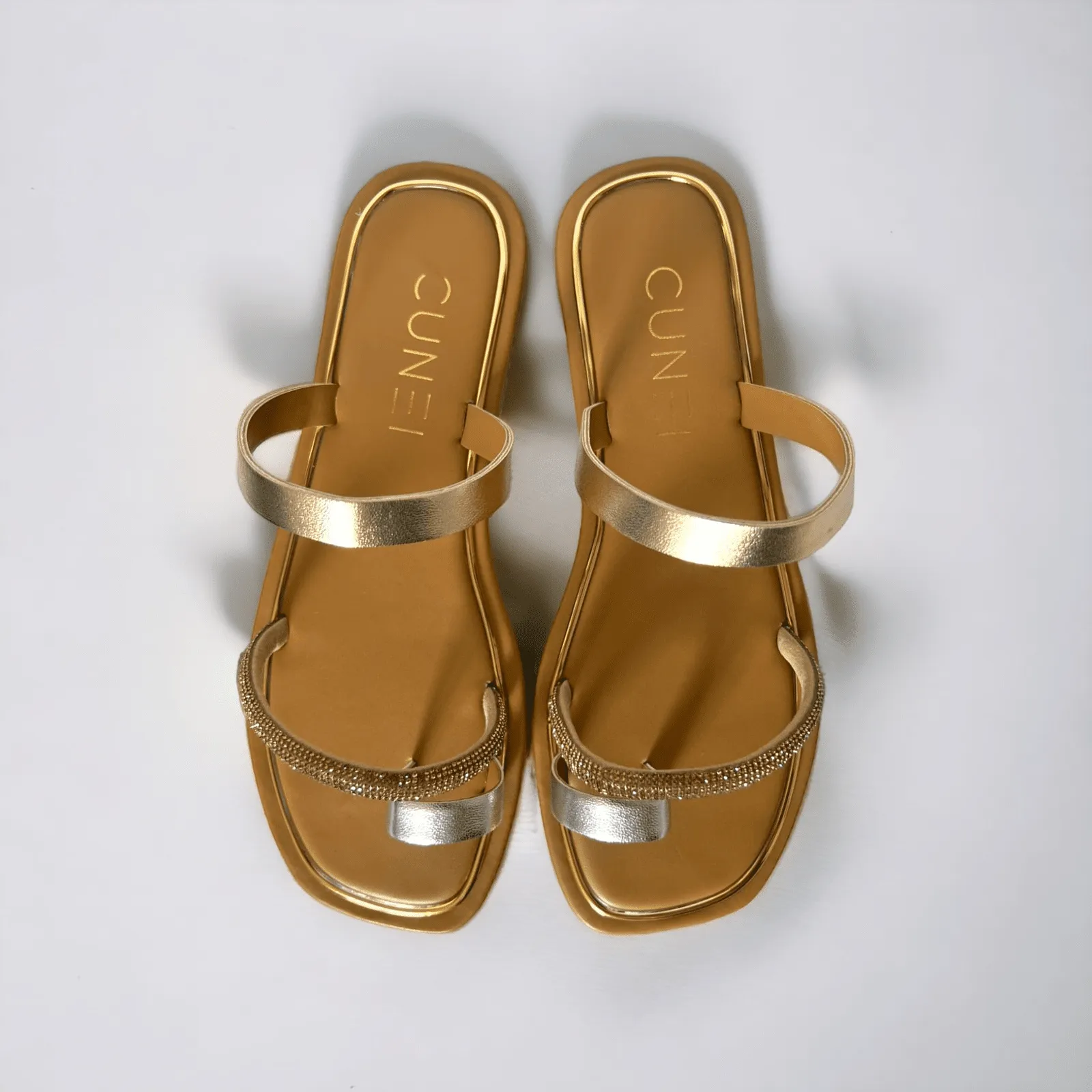 Tan Two Strap Loop Flats