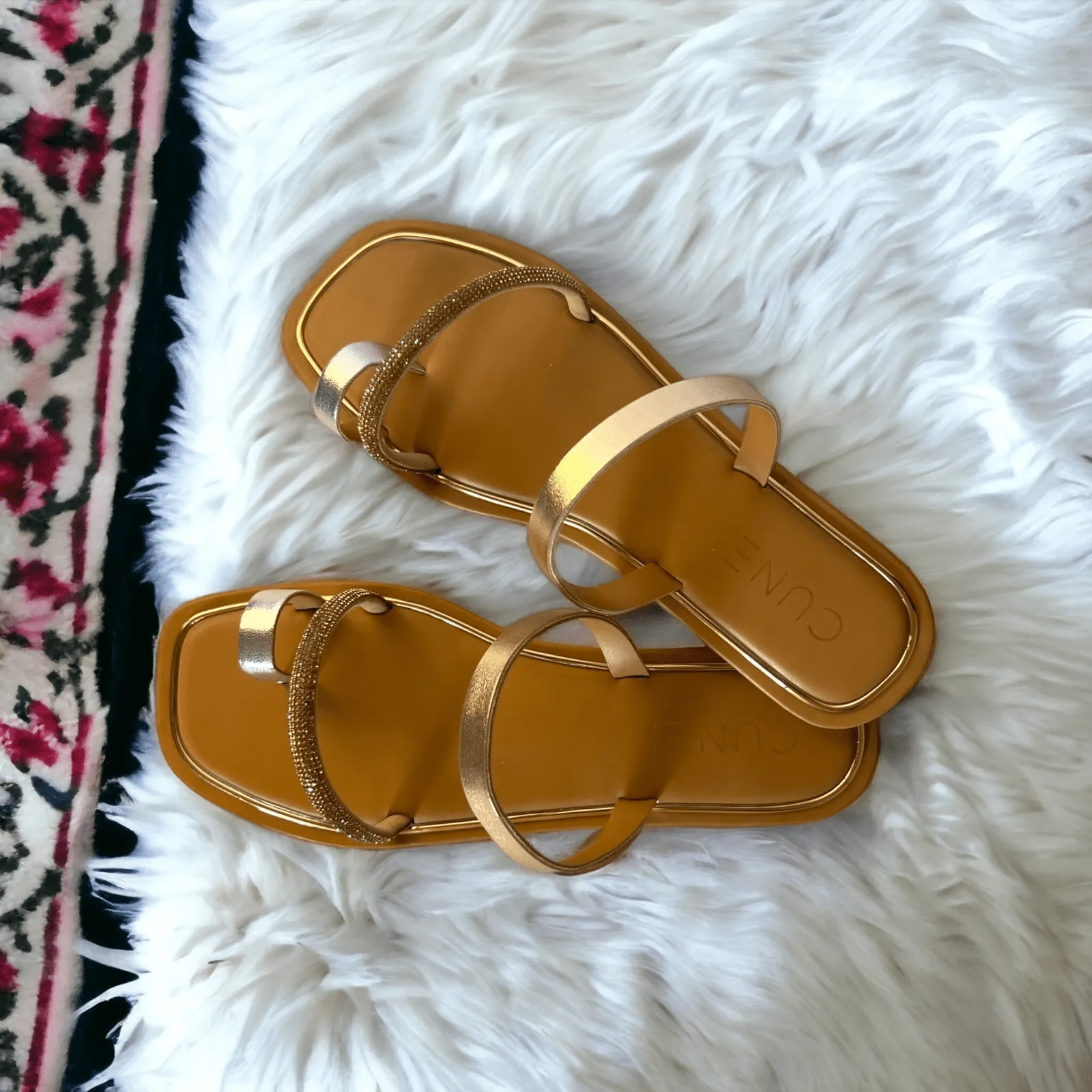 Tan Two Strap Loop Flats