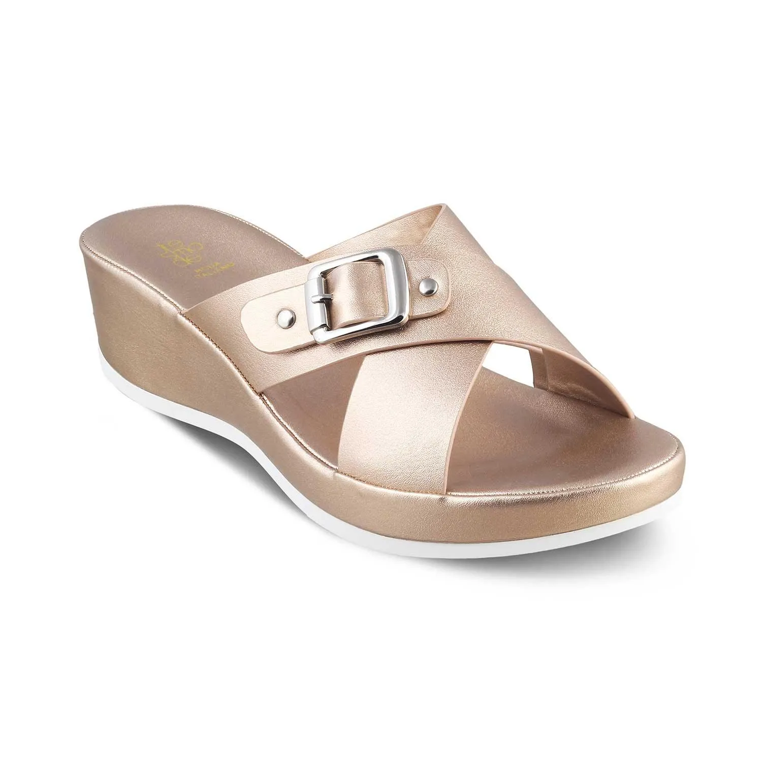 The Charlotte Champagne Women's Dress Wedge Sandals Tresmode