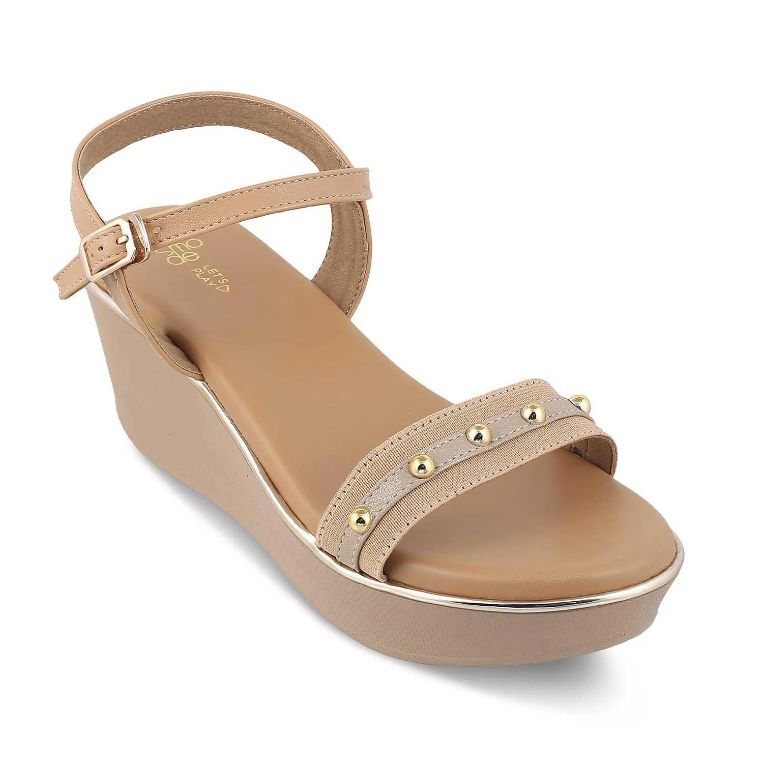 The Conq Beige Women's Dress Wedge Sandals Tresmode