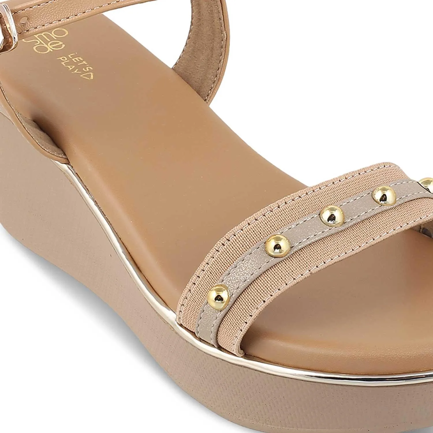 The Conq Beige Women's Dress Wedge Sandals Tresmode