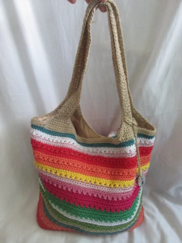 THE SAK Hobo Shoulder Bag Knit Vegan Handbag Purse Hippie Sling RAINBOW STRIPE Pride