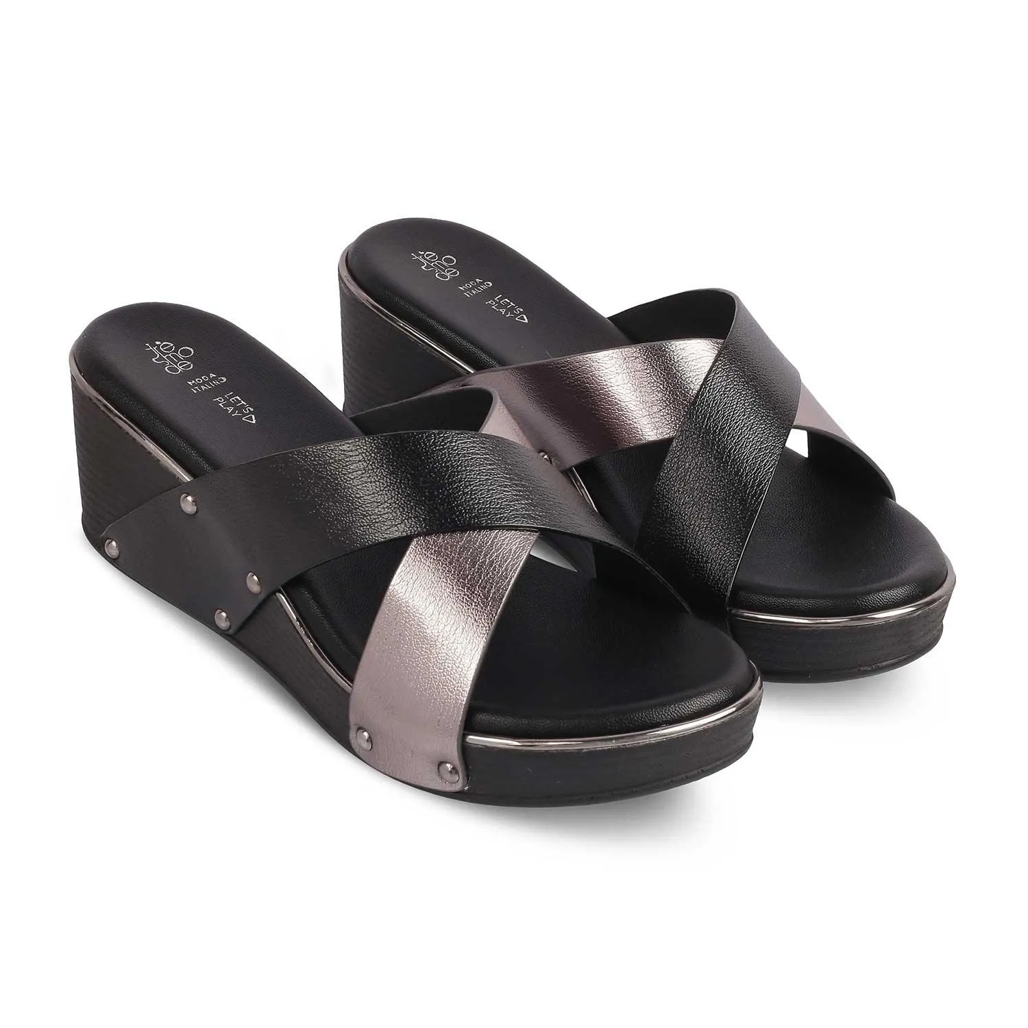 The Tomas Black Women's Dress Wedge Sandals Tresmode