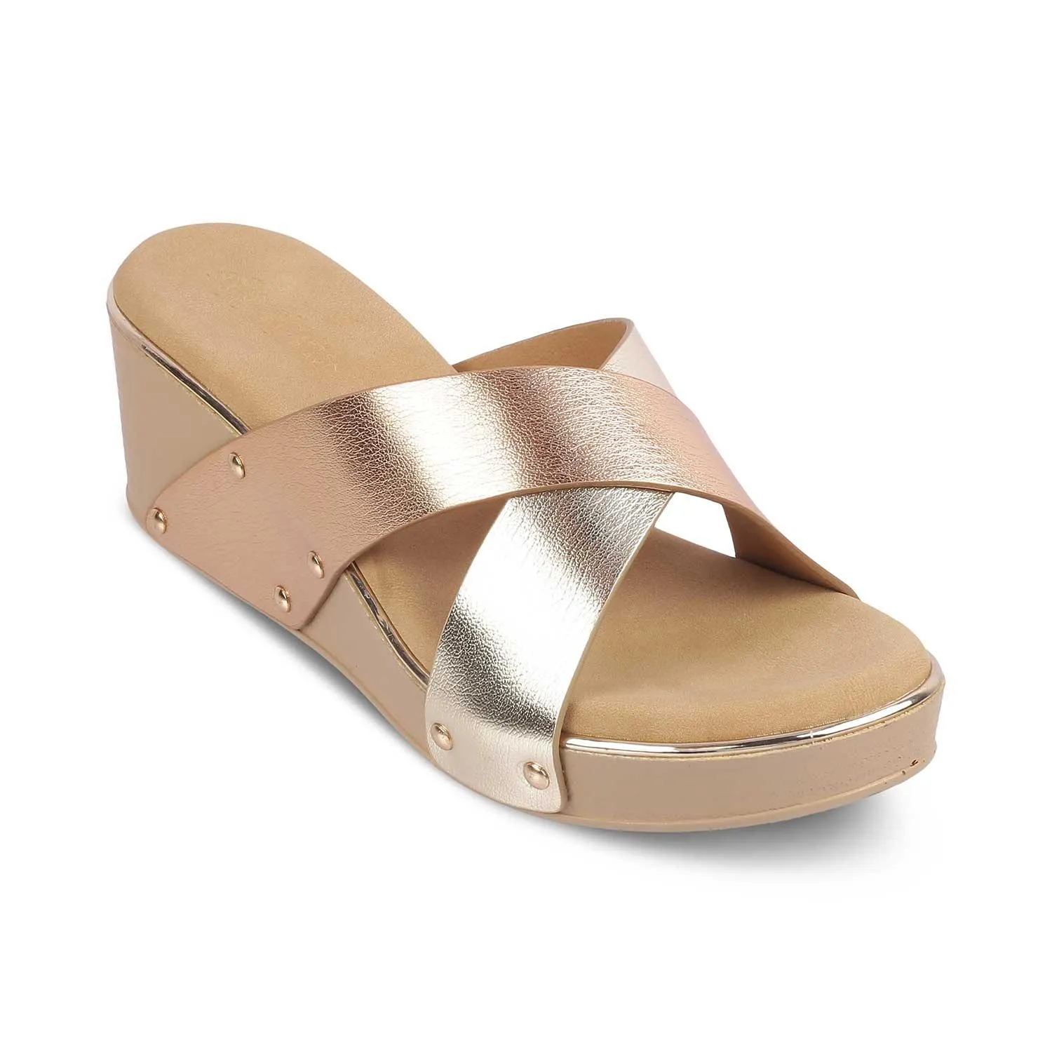 The Tomas Champagne Women's Dress Wedge Sandals Tresmode