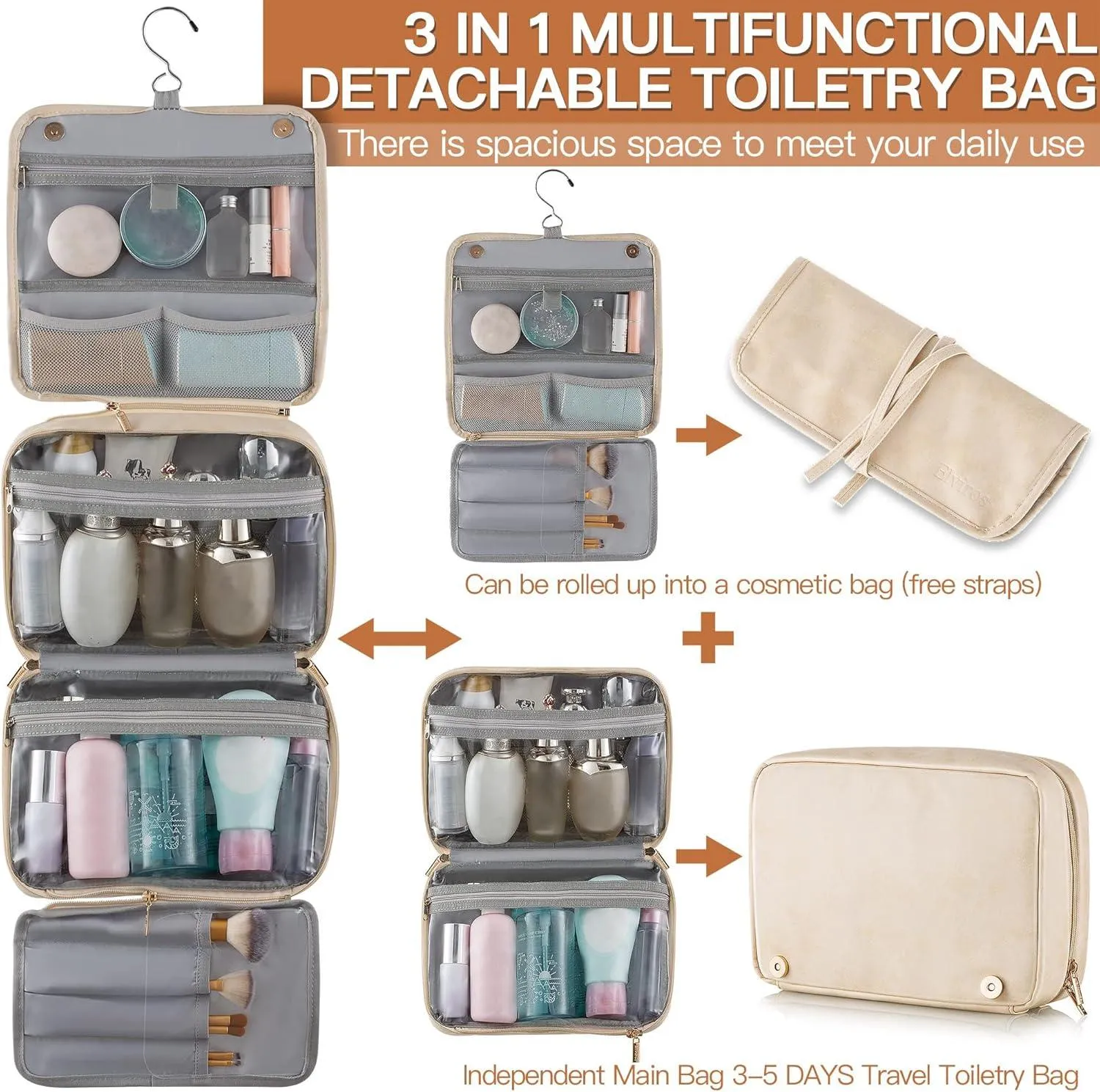 Toiletry Bag Hanging Travel Organizer 3 in 1 Multifunctional