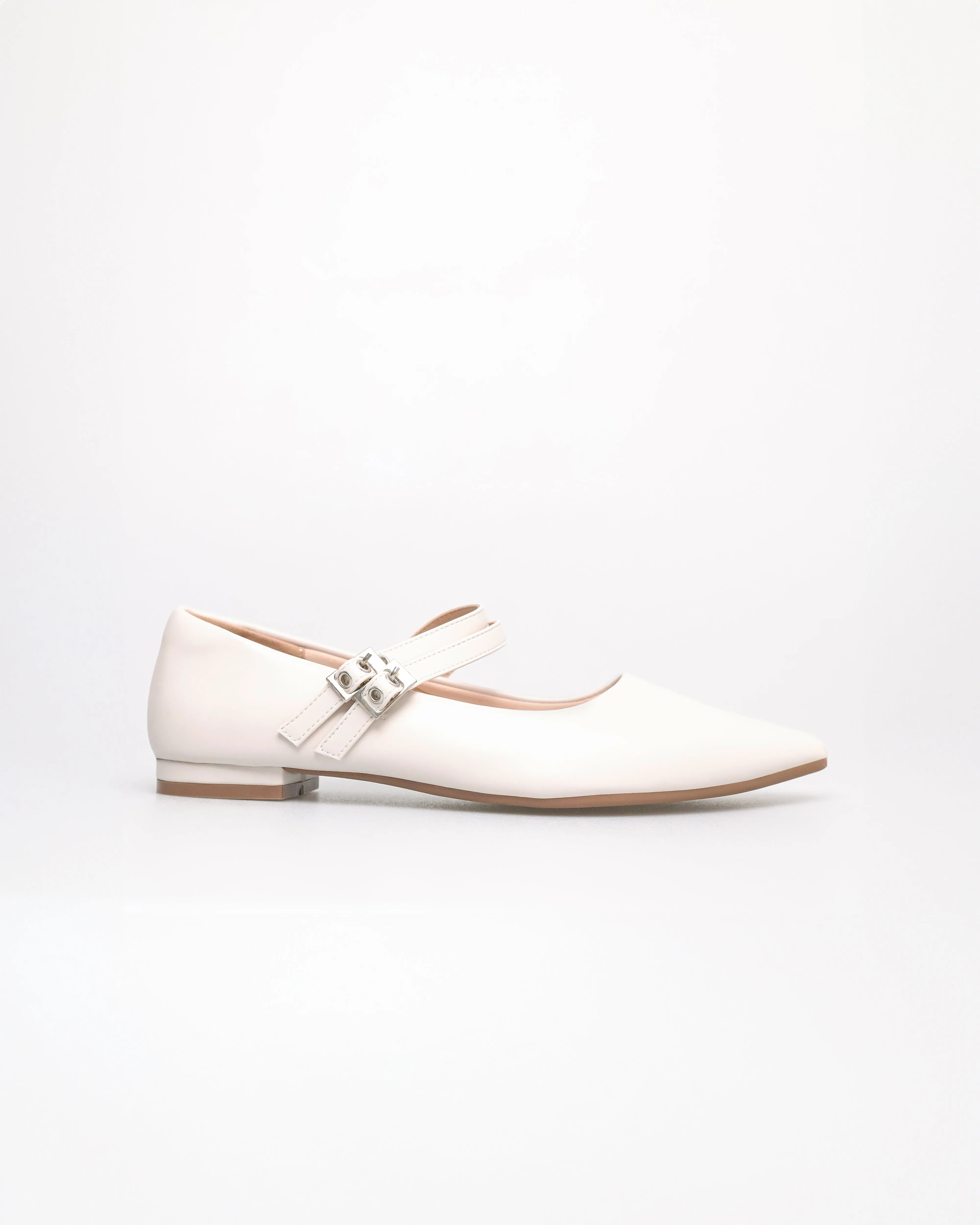 Tomaz NN361 Ladies Ballerina Buckle Flats (Cream)