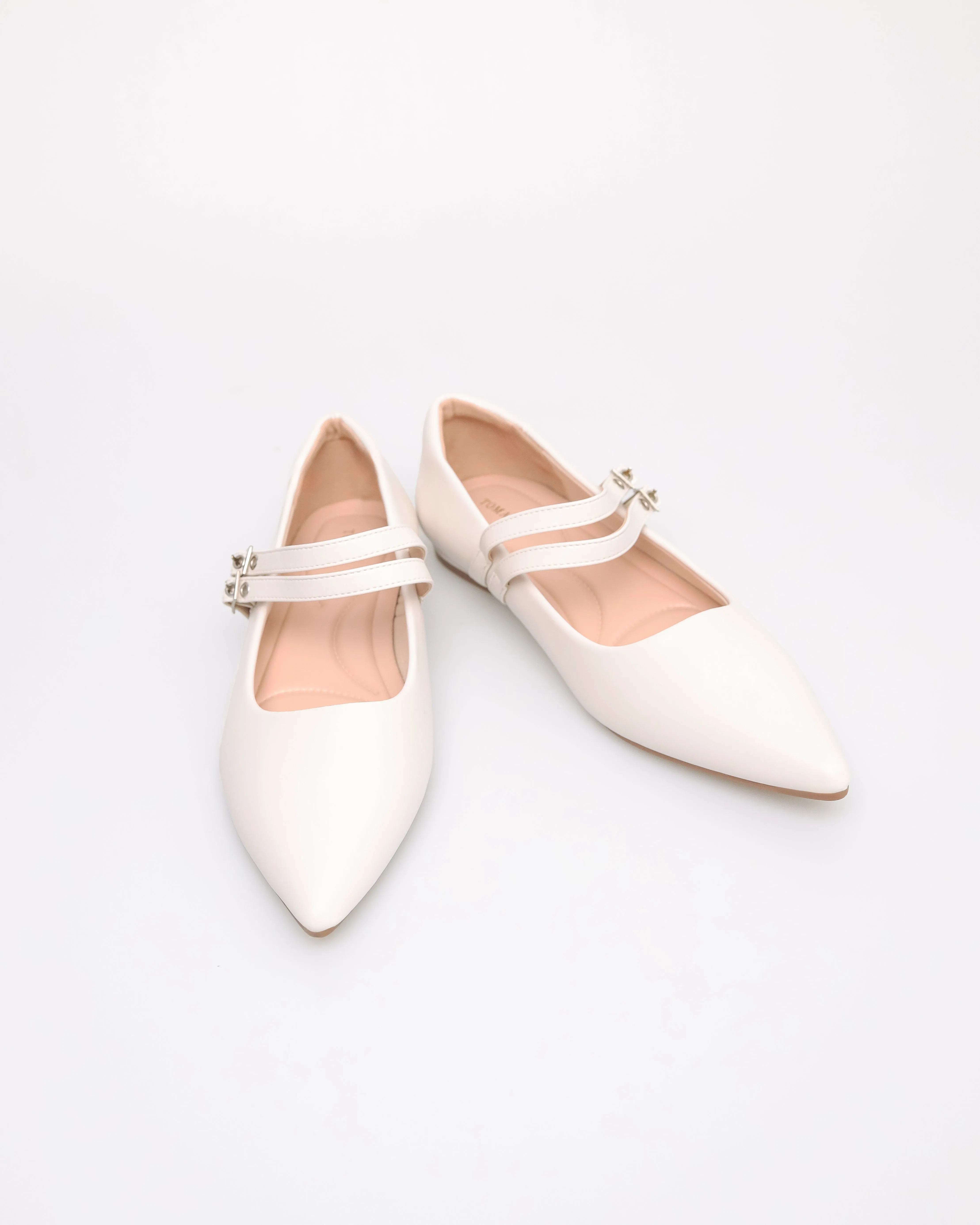 Tomaz NN361 Ladies Ballerina Buckle Flats (Cream)