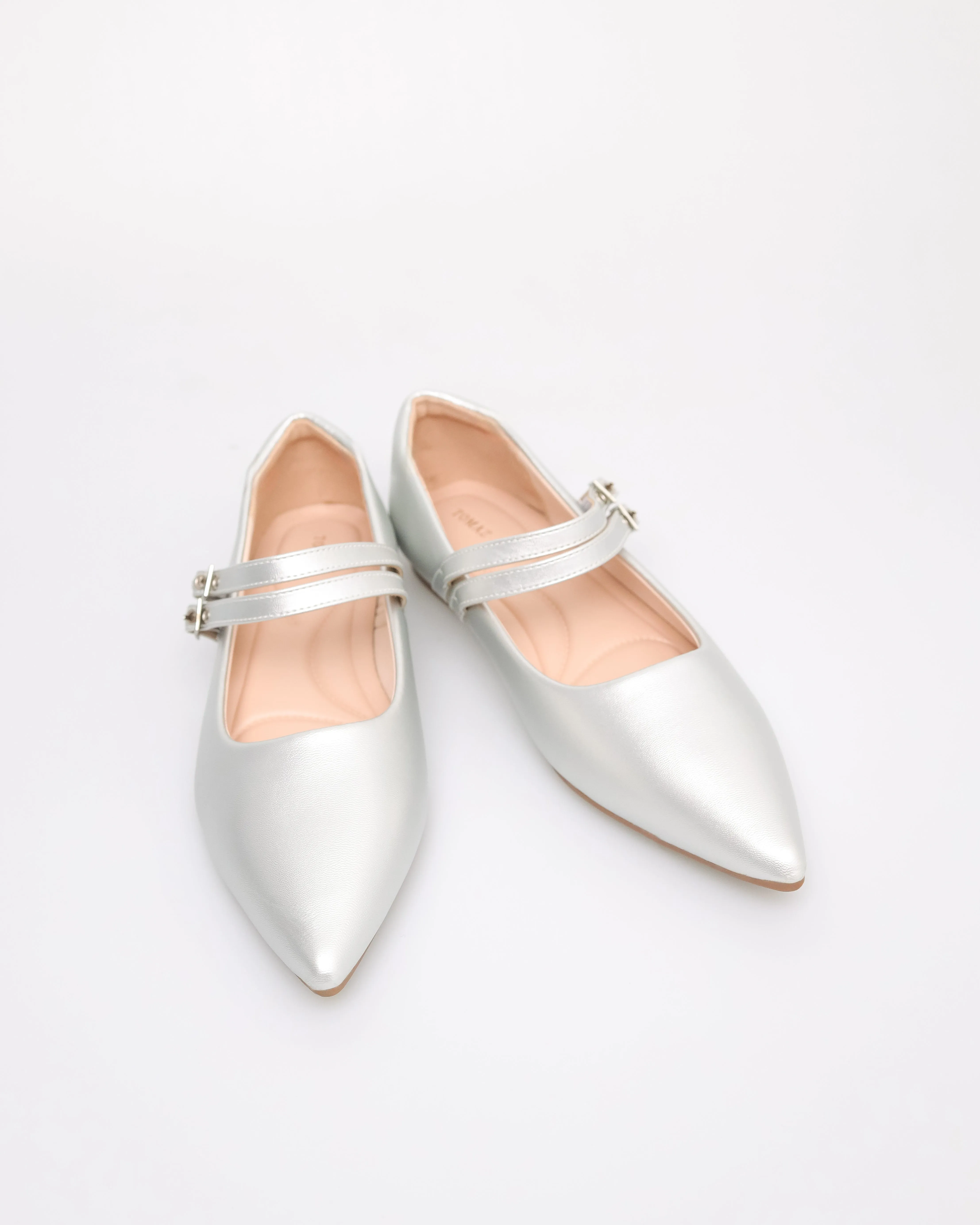 Tomaz NN361 Ladies Ballerina Buckle Flats (Silver)