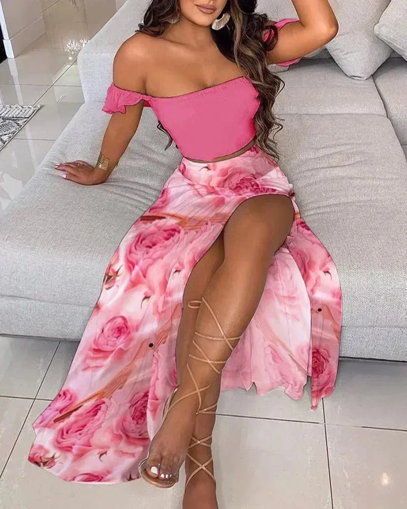 Two Piece High Spit Summer Skirt Set