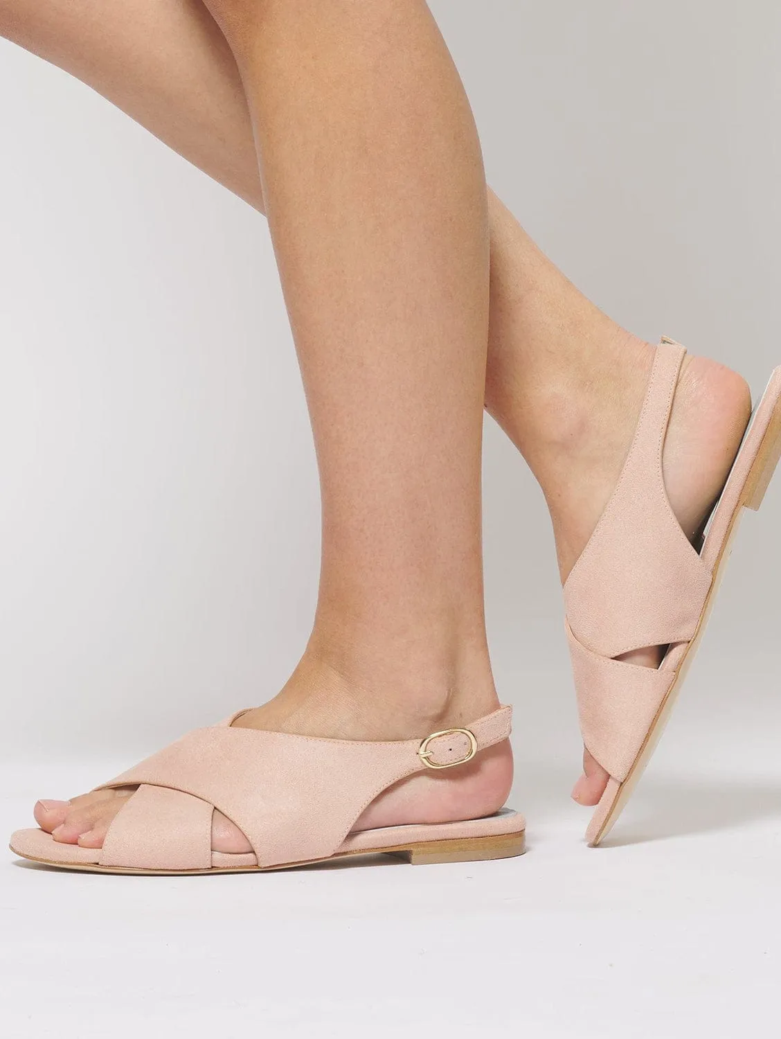 Vegan Suede Crossover Slingback Sandals | Nude