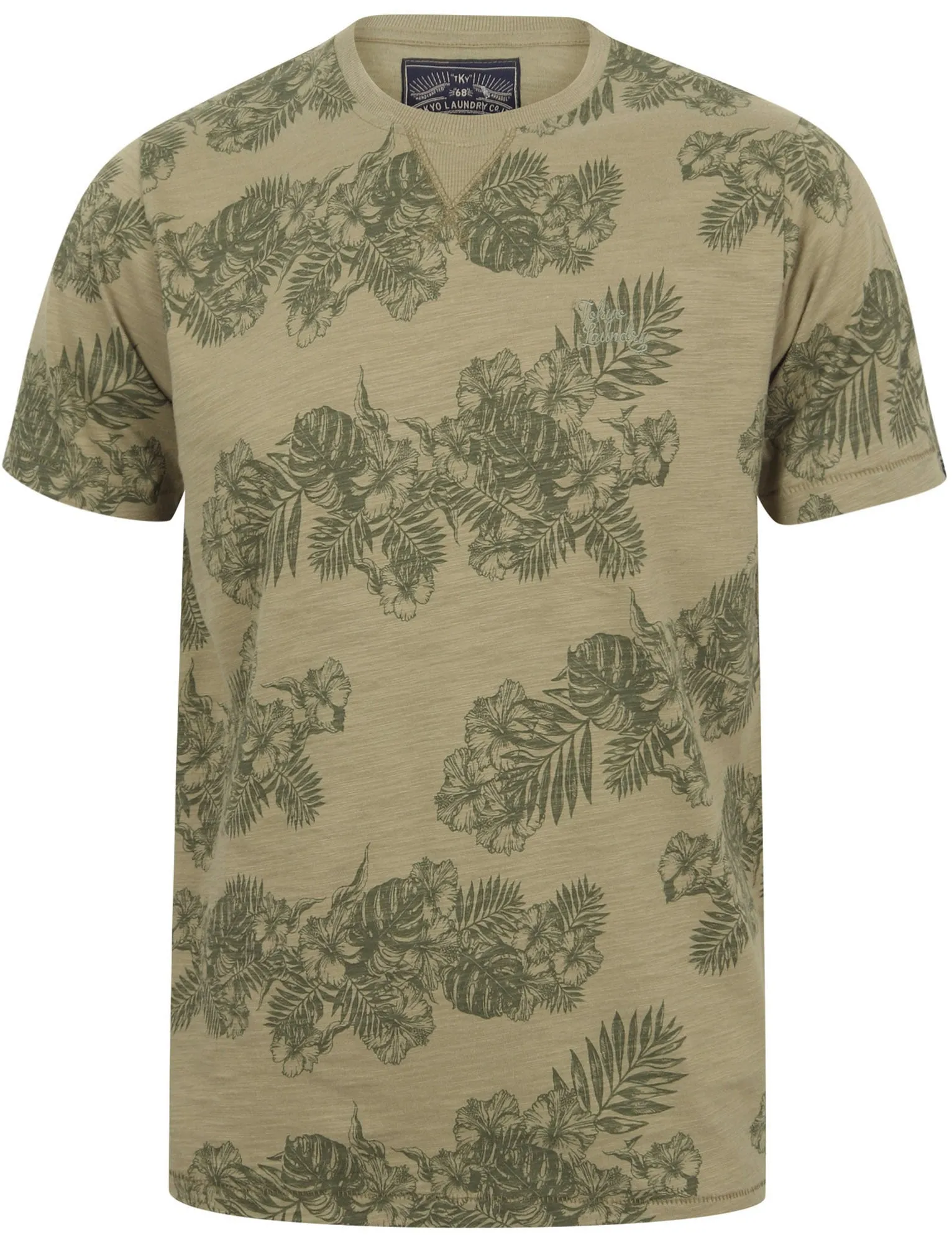 Waiuku Tropical Printed Cotton Slub T-Shirt In Silver Sage - Tokyo Laundry