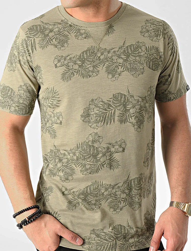 Waiuku Tropical Printed Cotton Slub T-Shirt In Silver Sage - Tokyo Laundry