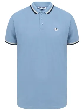 Waterloo Cotton Pique Polo Shirt with Tipping in Allure Blue - Le Shark