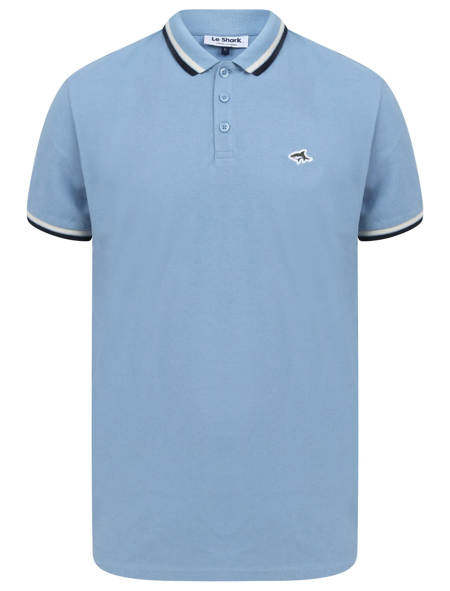 Waterloo Cotton Pique Polo Shirt with Tipping in Allure Blue - Le Shark