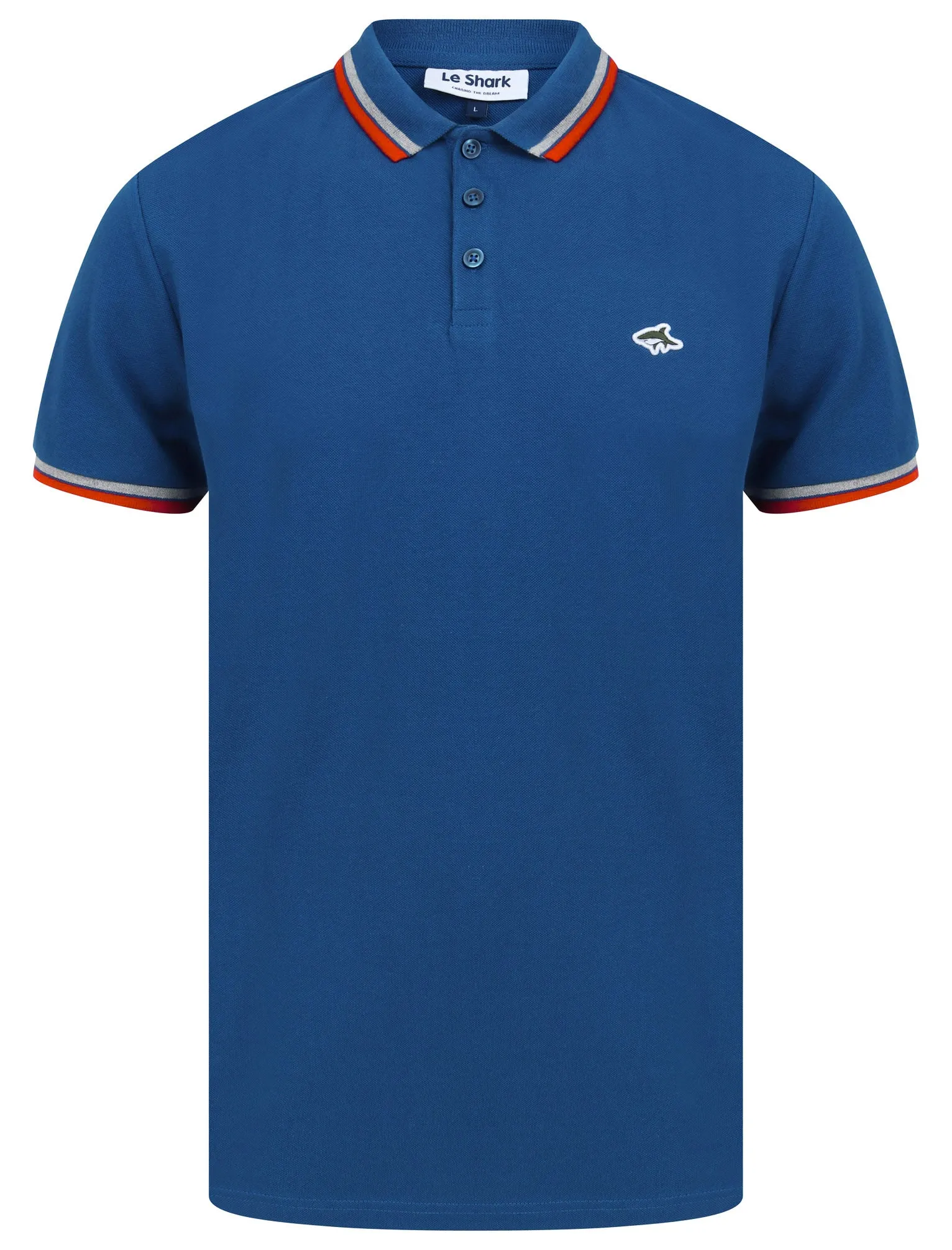 Waterloo Cotton Pique Polo Shirt with Tipping In Limoges Blue - Le Shark