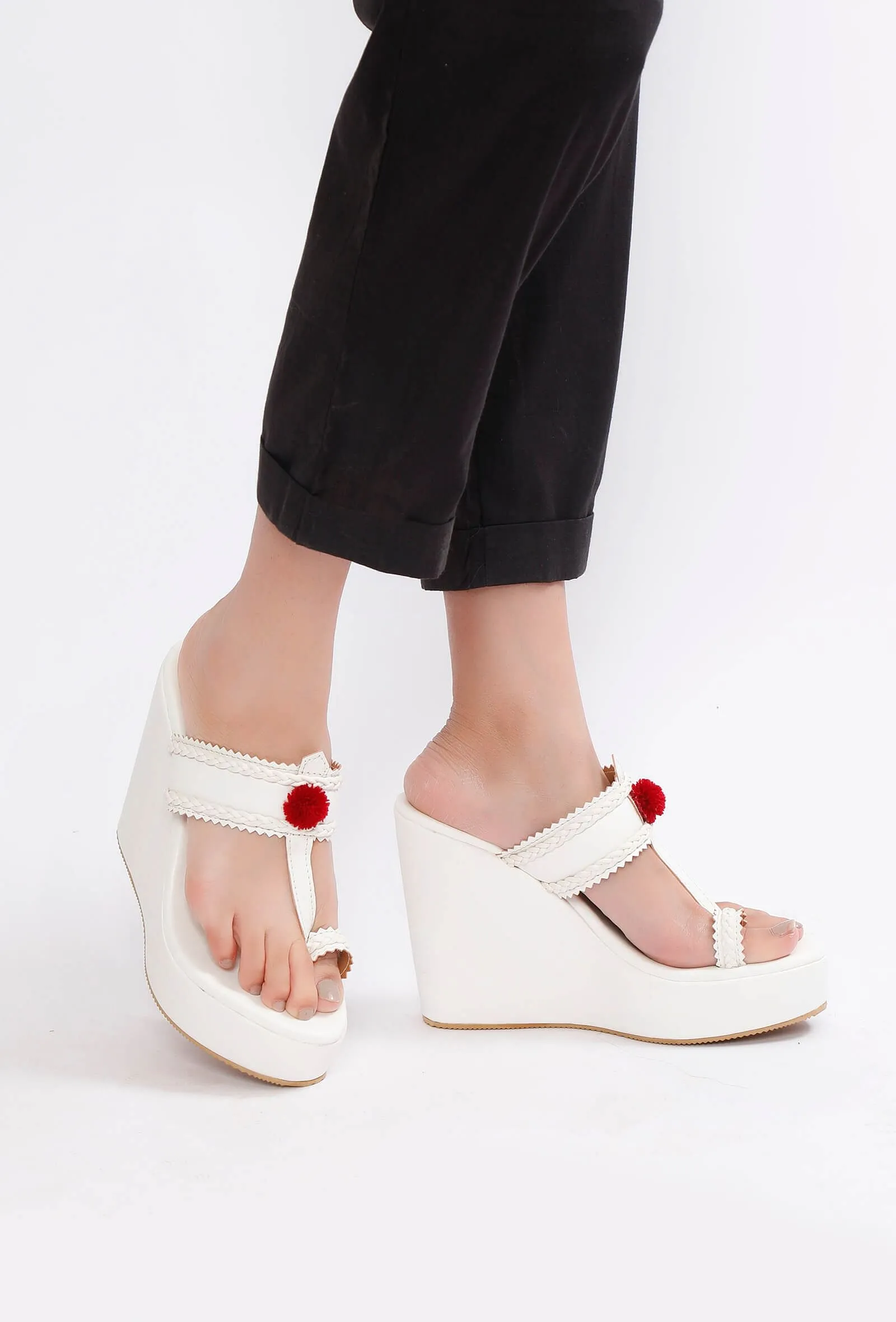 White Vegan Leather Wedges