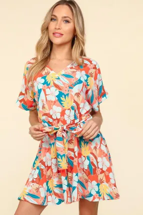 Women's Haptics Tropical Floral Short Sleeve Tied Romper