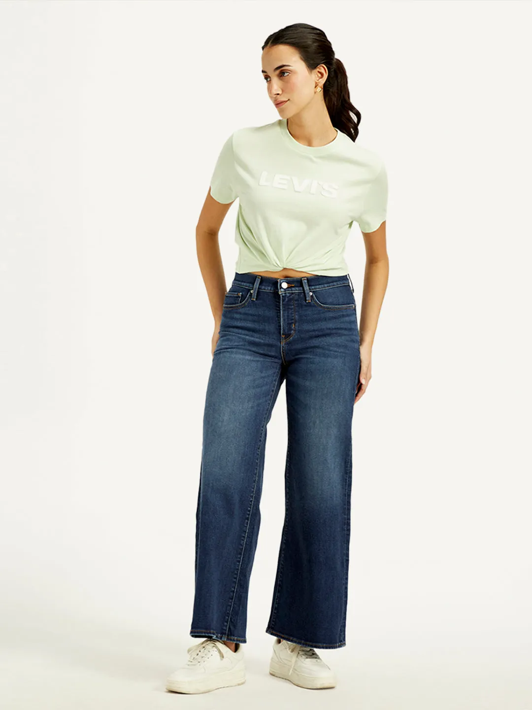 Women's Mid Rise 318 Wide Leg Navy Jeans