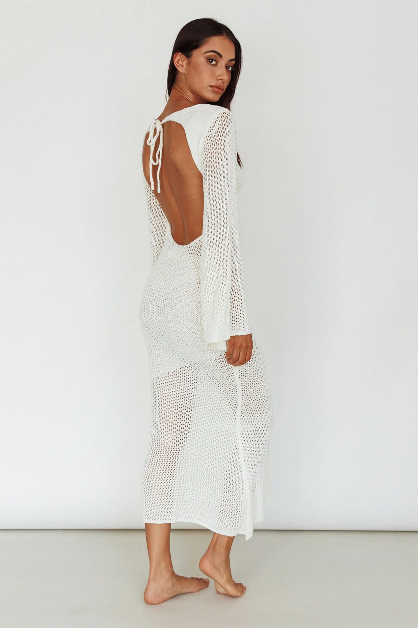 Zizi Long Sleeve Crochet Maxi Dress White