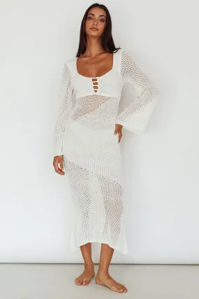 Zizi Long Sleeve Crochet Maxi Dress White