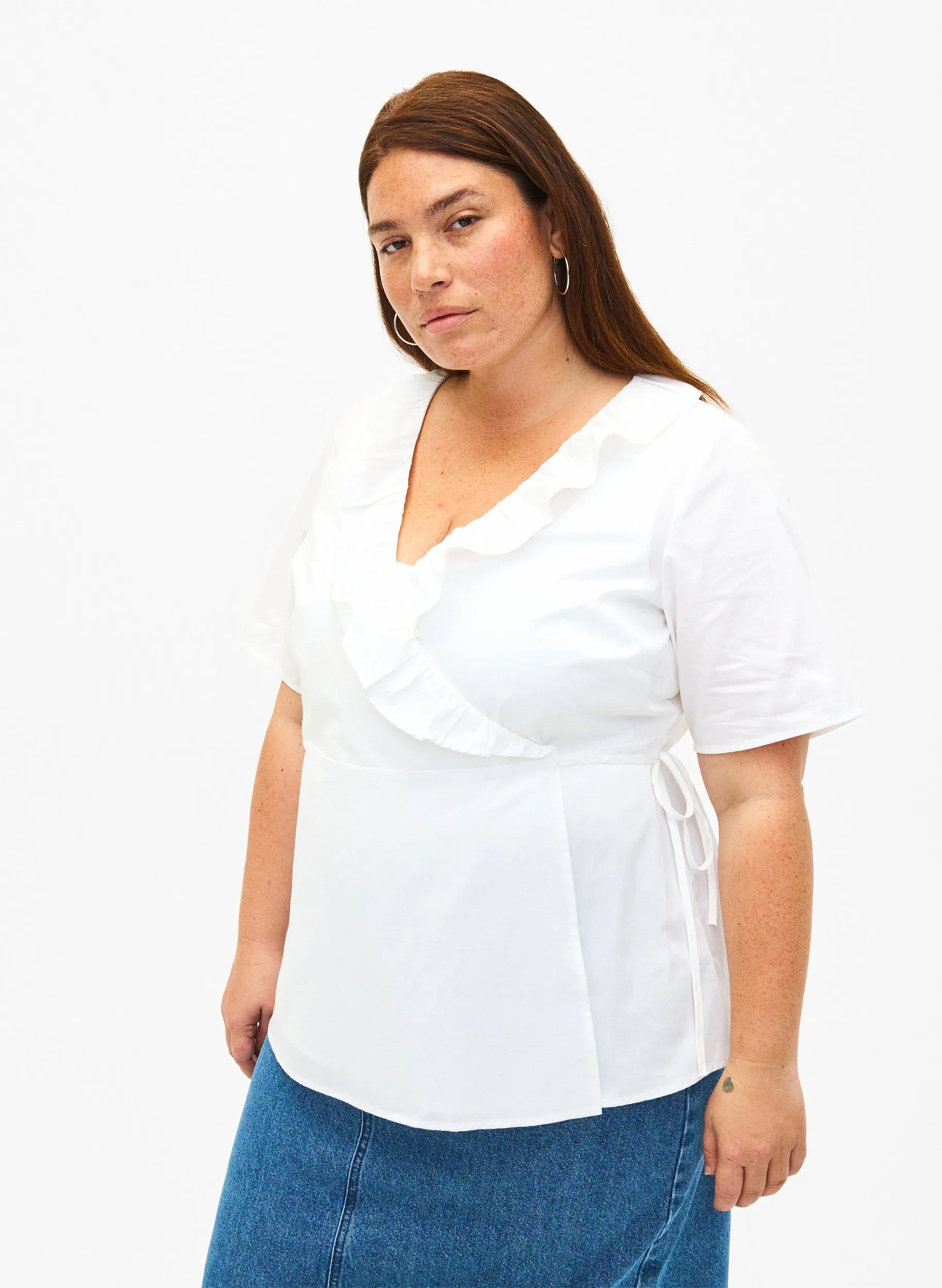 Zizzi Lola Wrap Blouse in White