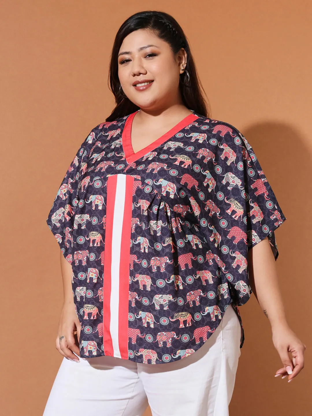 ZORA - BLACK MOTIF PRITED KAFTAN PLUS TOP